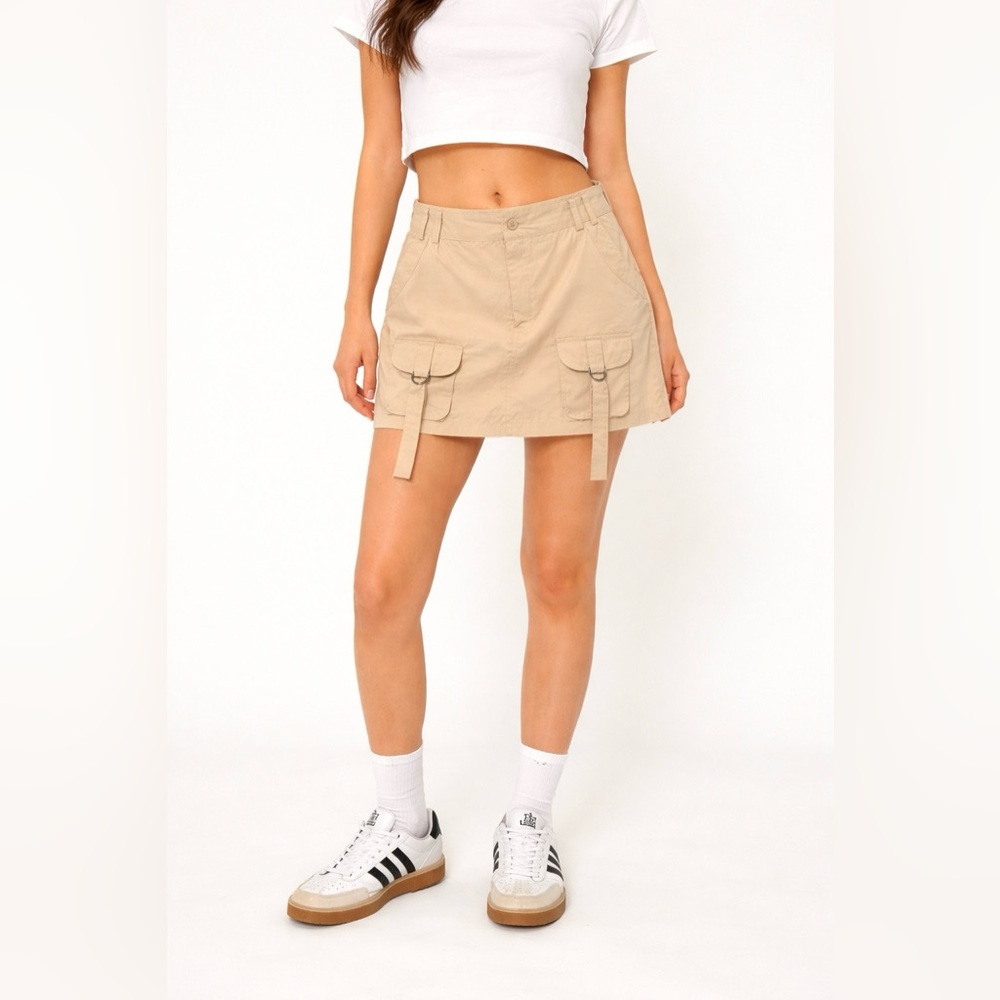 Vintage Y2K Charlotte Russe Tan Classic Utility Cargo Mini Skirt Size XL